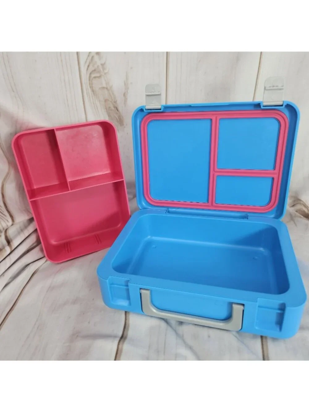 Mr. Beast Feastables Blue Plastic Lunch Box Handle Removable Tray Snap Tight Lid